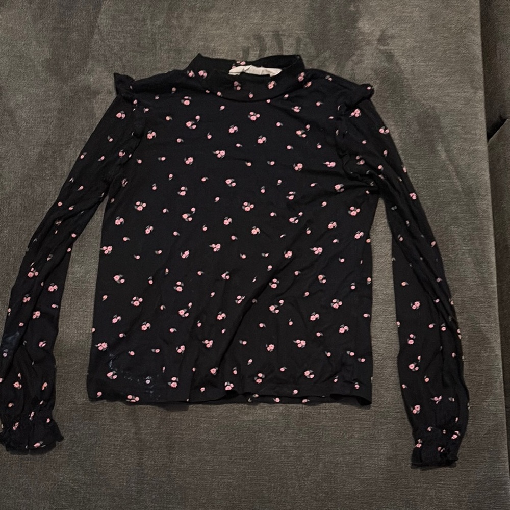 H&M Black Blouse with Pink Floral Pattern